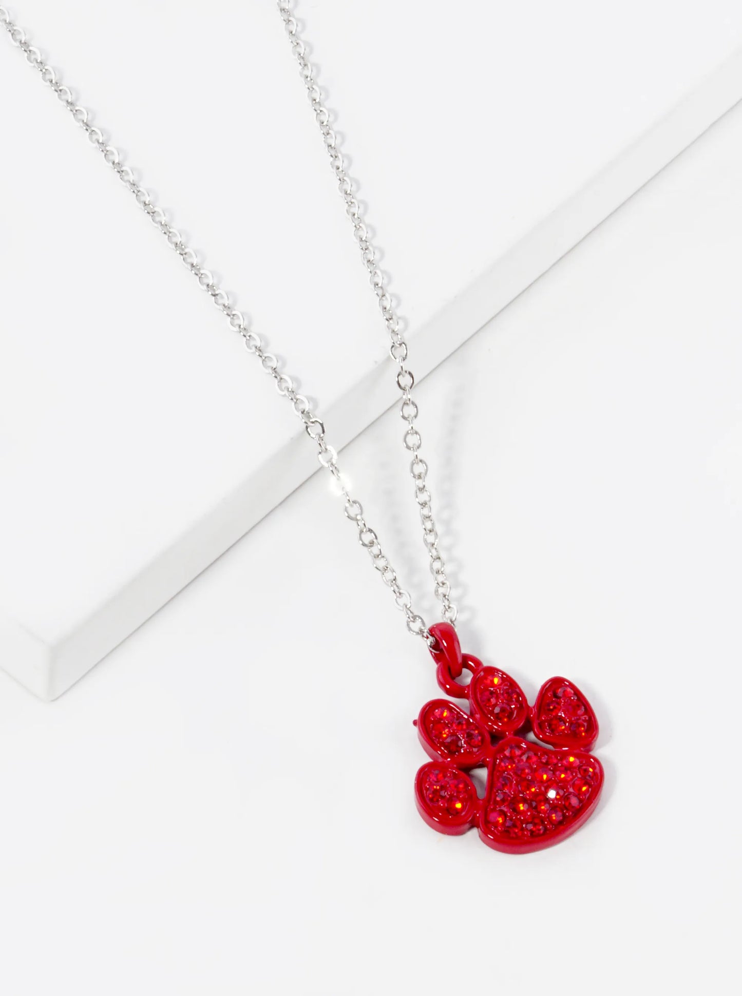 Crystal Pave Dog Paw Game Day Mascot Pendant Necklace