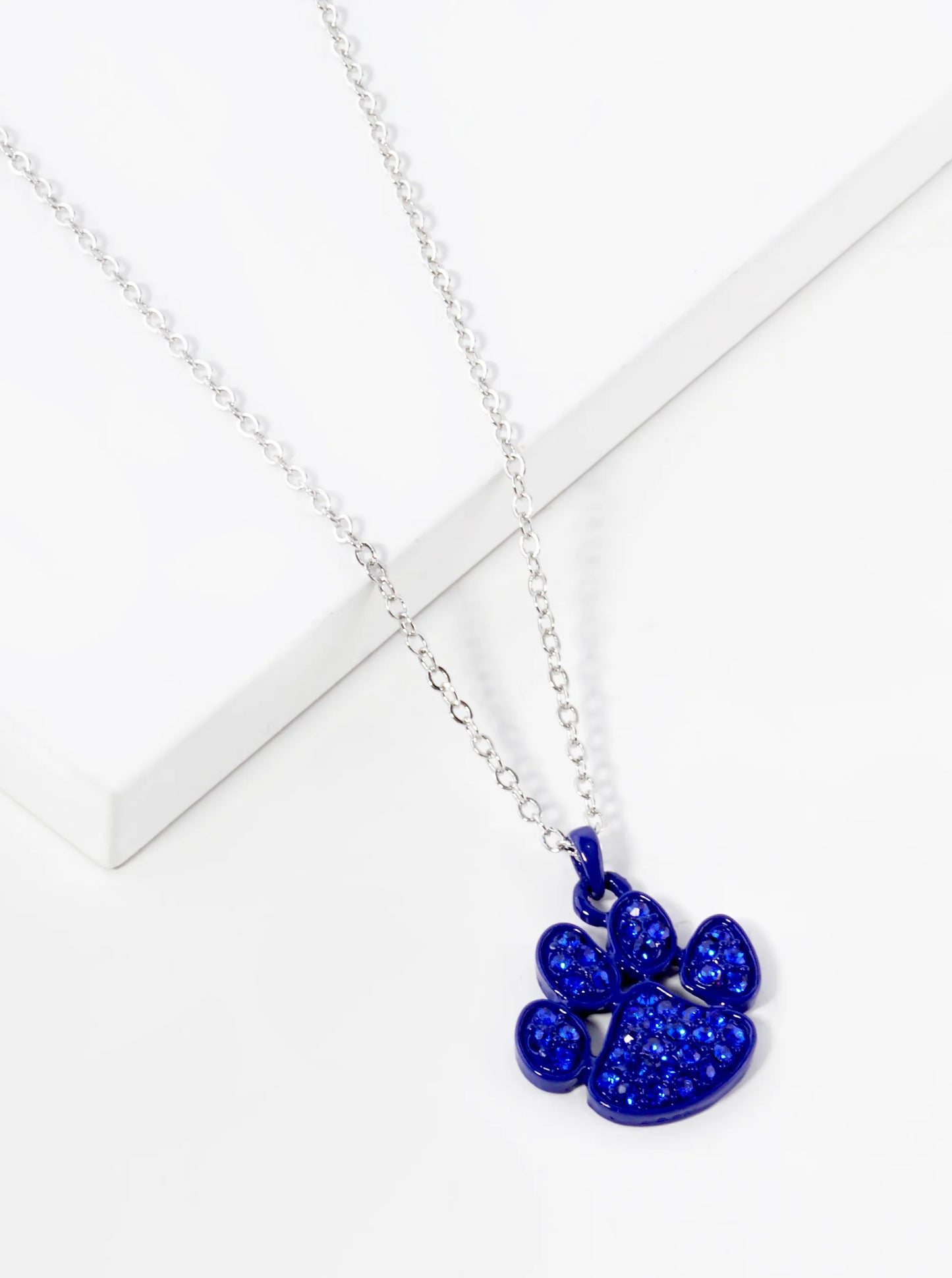 Crystal Pave Dog Paw Game Day Mascot Pendant Necklace
