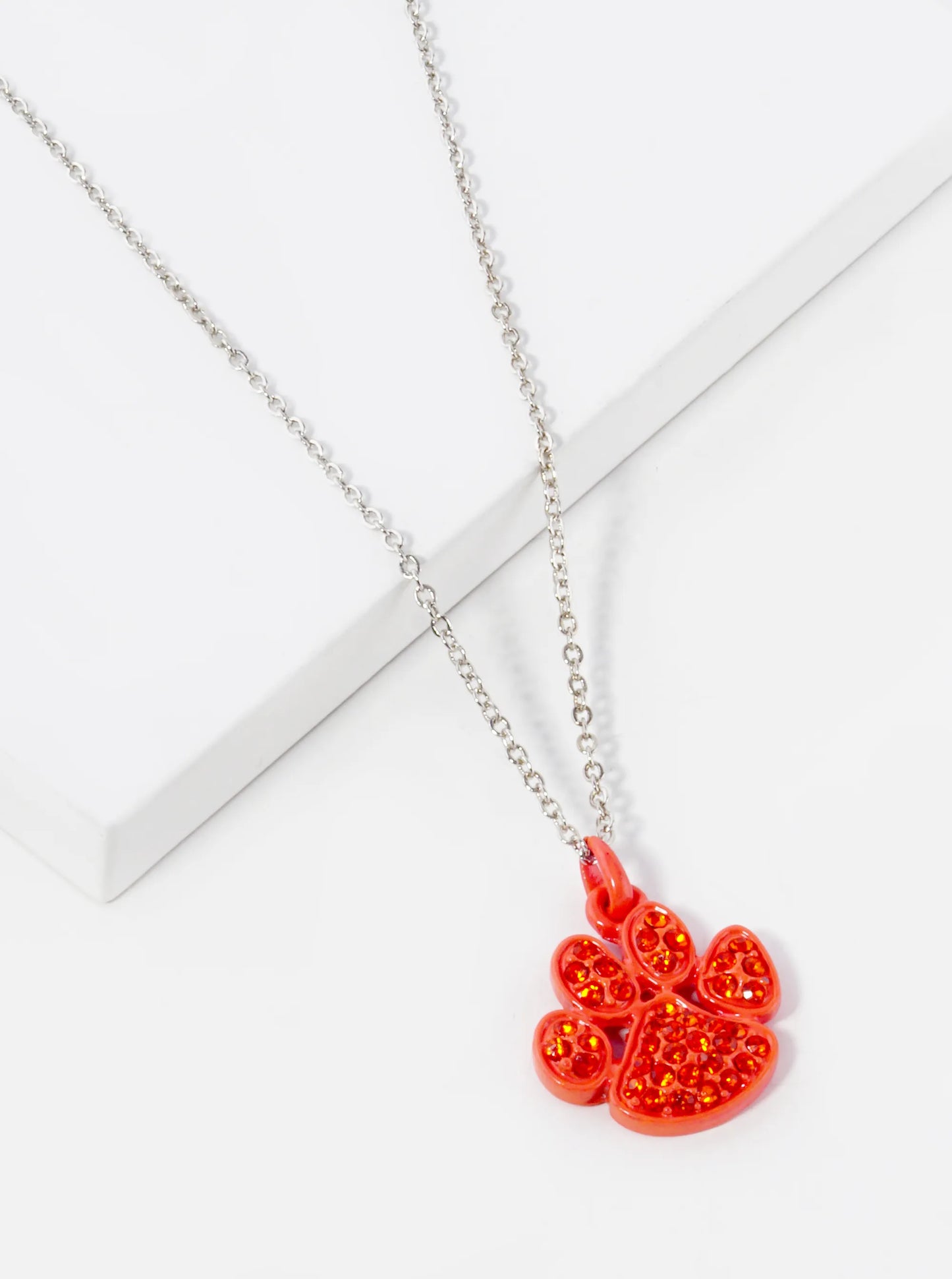 Crystal Pave Dog Paw Game Day Mascot Pendant Necklace