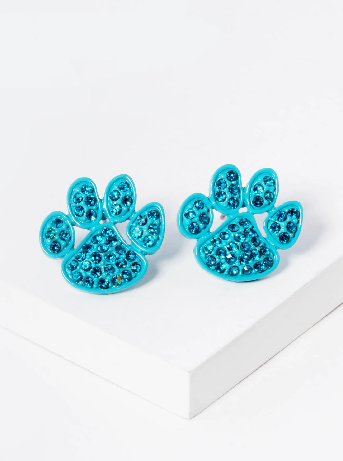 Crystal Pave Dog Paw Game Day Mascot Post Stud Earrings