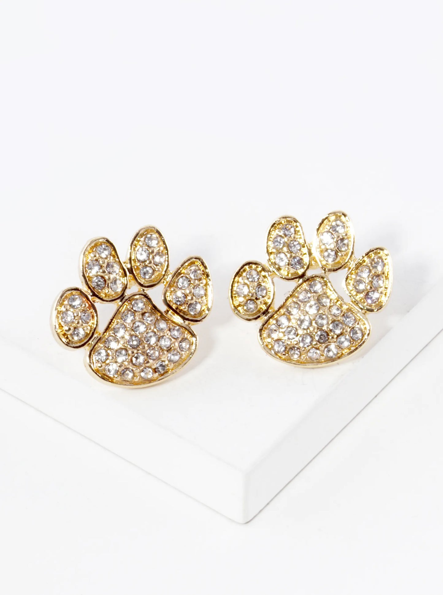 Crystal Pave Dog Paw Game Day Mascot Post Stud Earrings