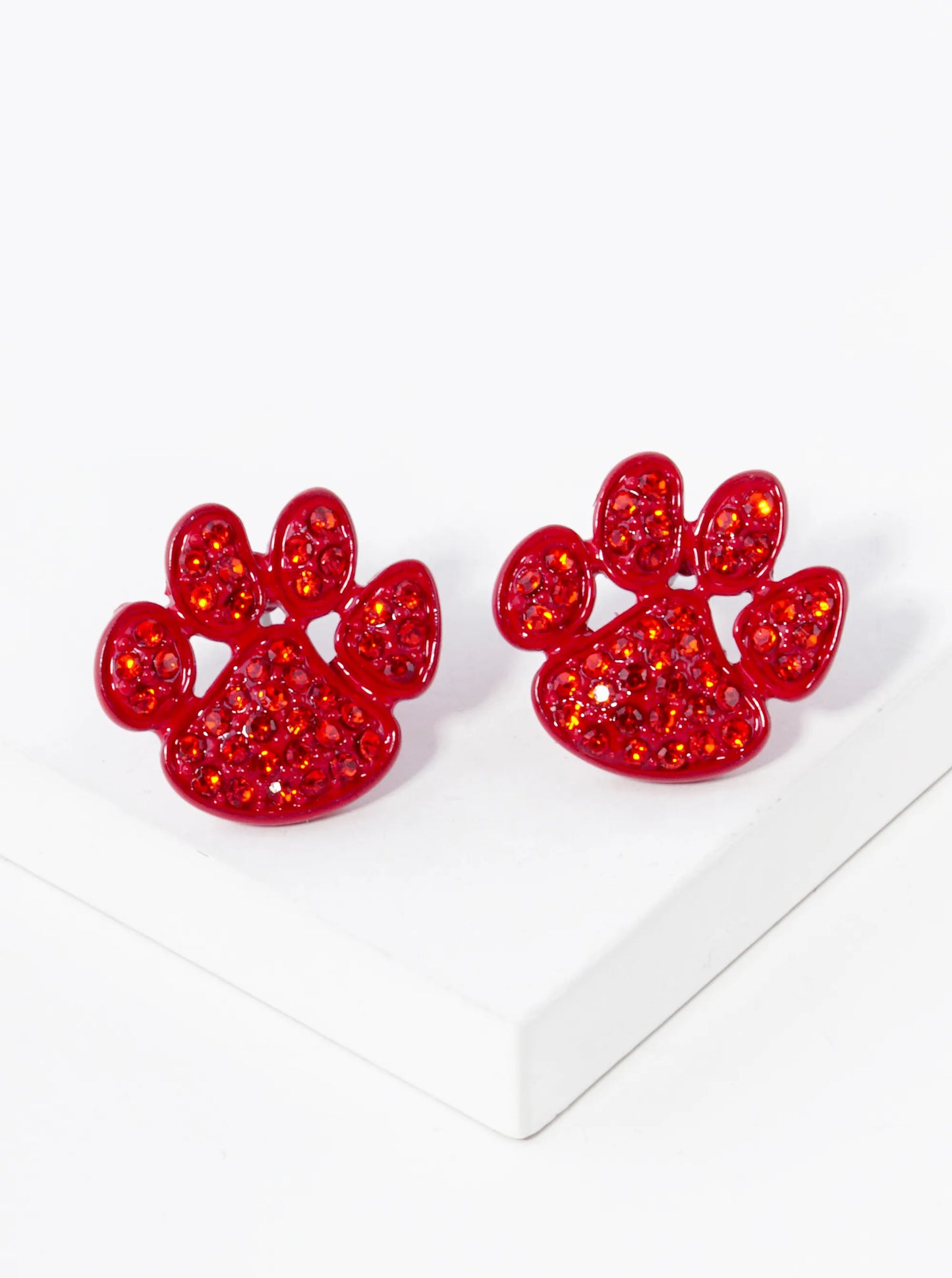 Crystal Pave Dog Paw Game Day Mascot Post Stud Earrings