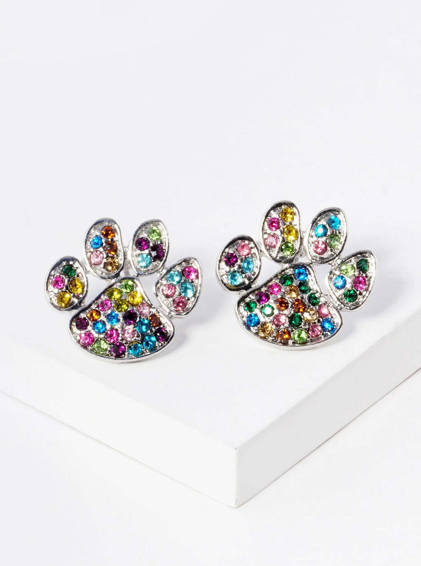 Crystal Pave Dog Paw Game Day Mascot Post Stud Earrings