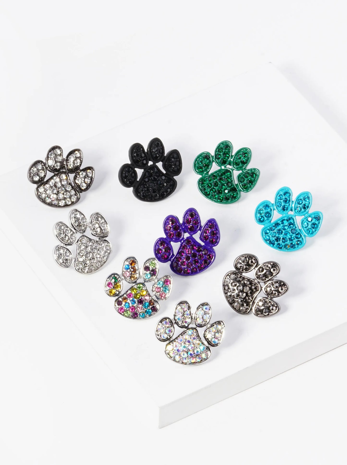 Crystal Pave Dog Paw Game Day Mascot Post Stud Earrings