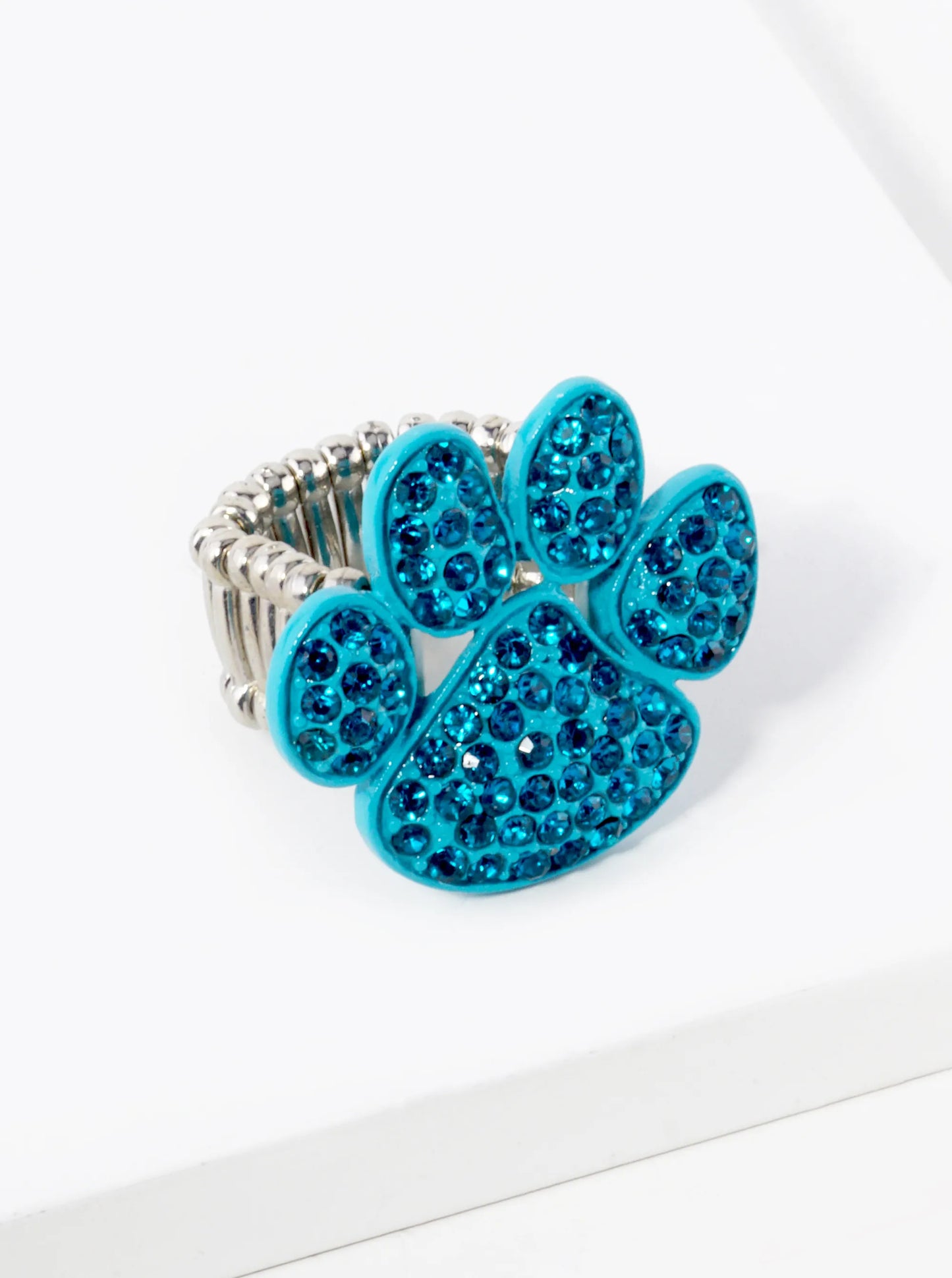 Crystal Pave Dog Paw Game Day Mascot Stretch Ring