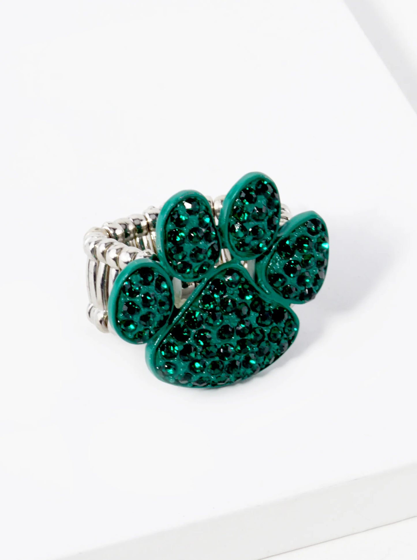 Crystal Pave Dog Paw Game Day Mascot Stretch Ring