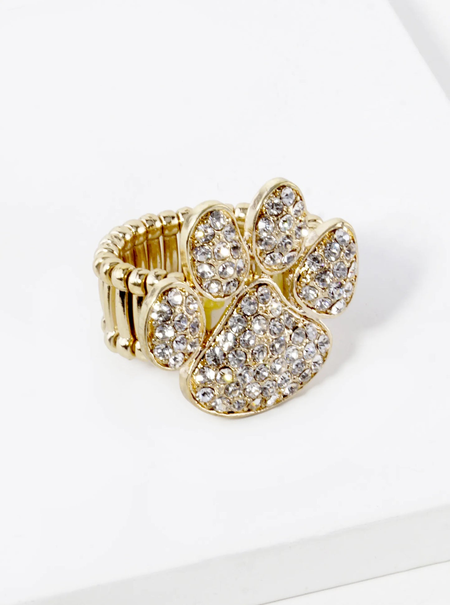 Crystal Pave Dog Paw Game Day Mascot Stretch Ring