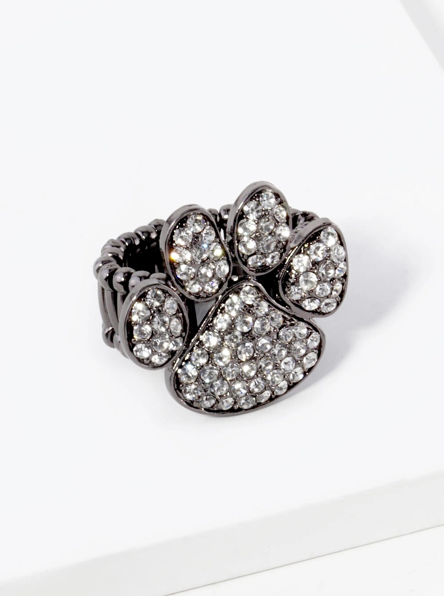 Crystal Pave Dog Paw Game Day Mascot Stretch Ring