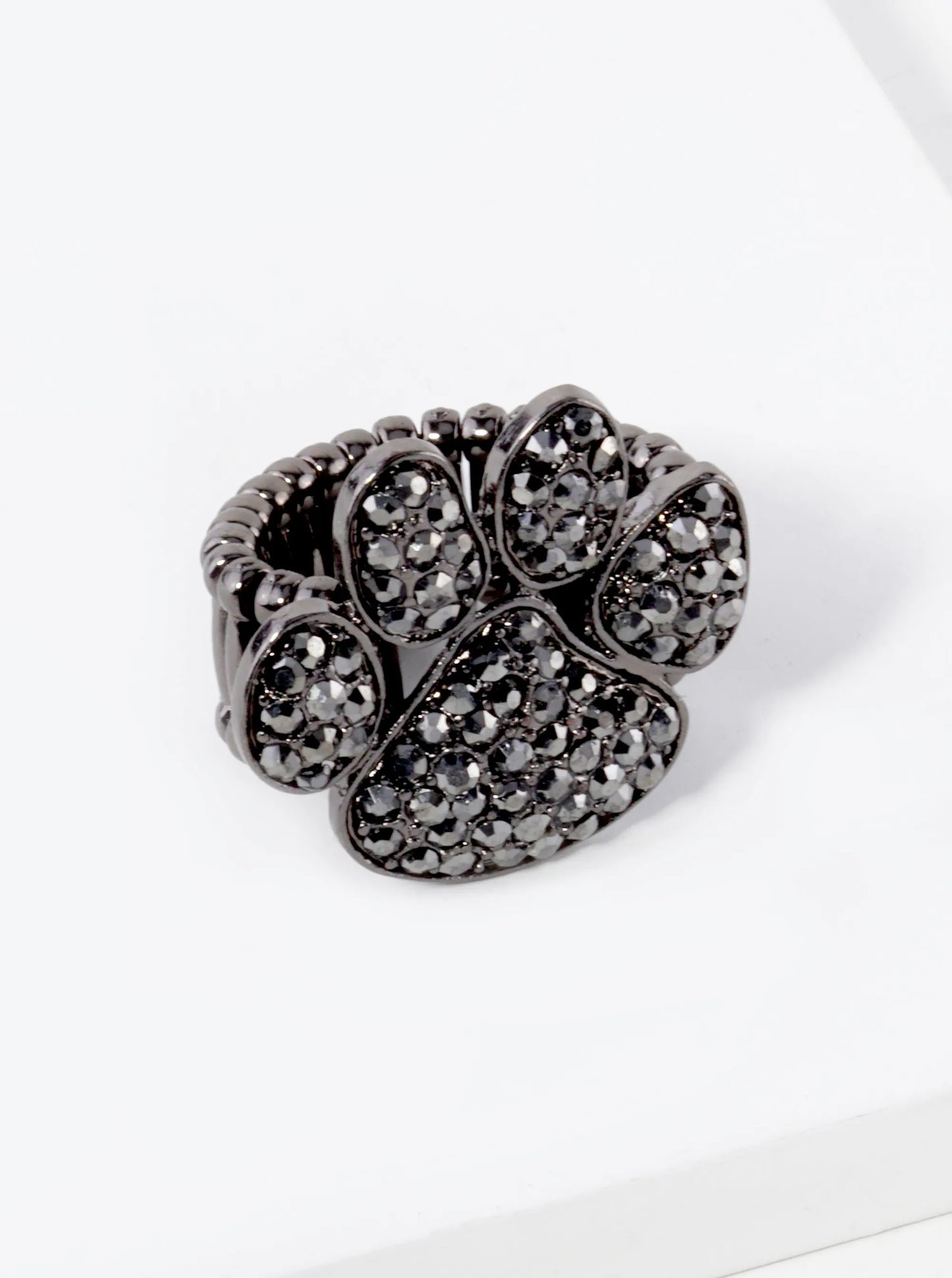 Crystal Pave Dog Paw Game Day Mascot Stretch Ring