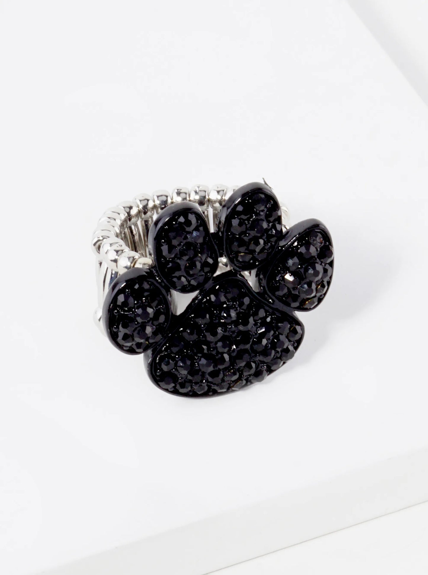 Crystal Pave Dog Paw Game Day Mascot Stretch Ring