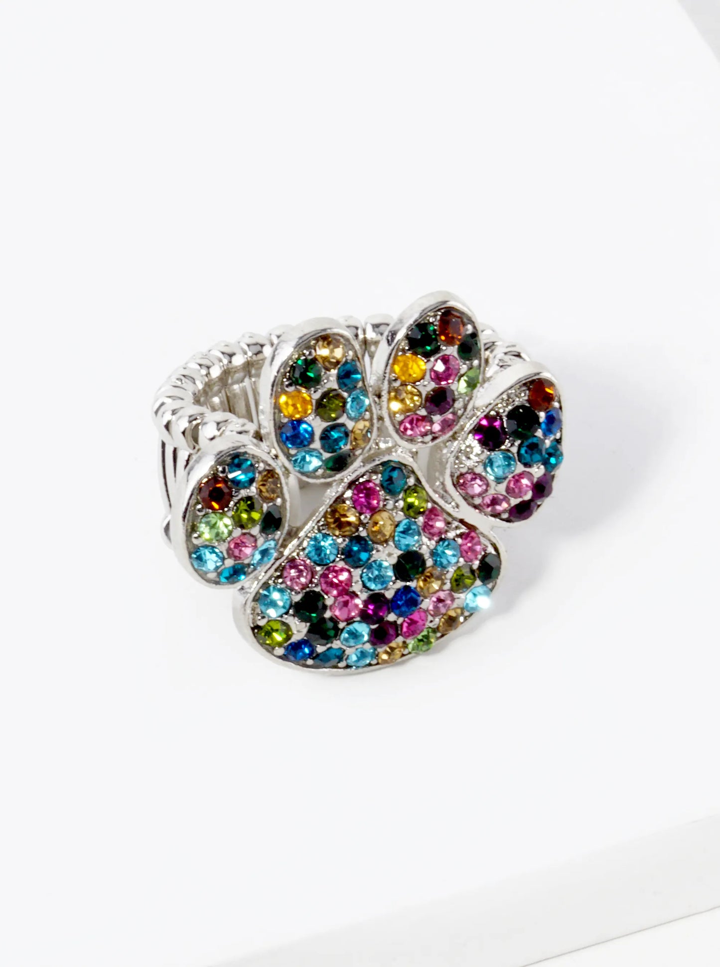 Crystal Pave Dog Paw Game Day Mascot Stretch Ring