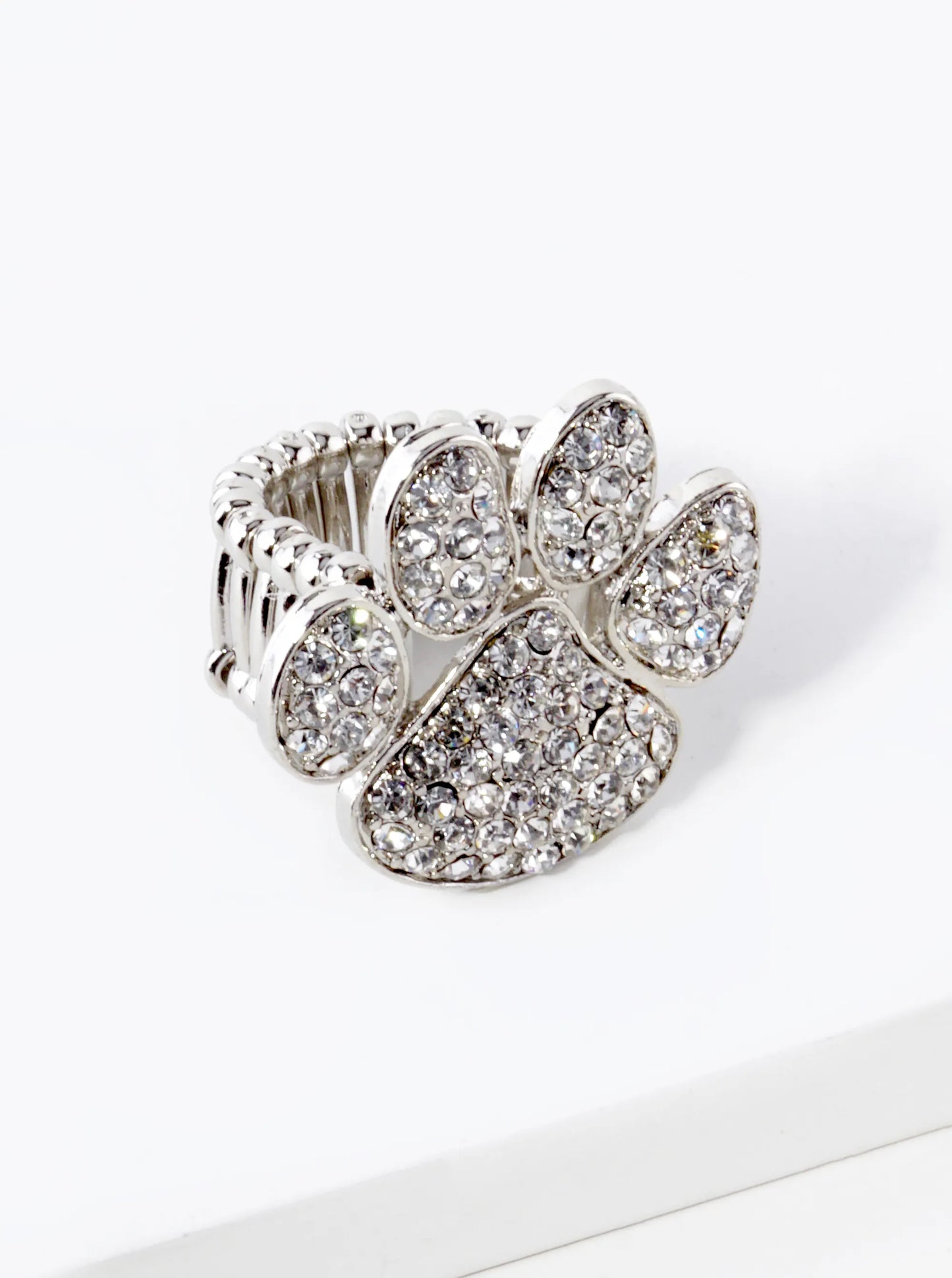 Crystal Pave Dog Paw Game Day Mascot Stretch Ring