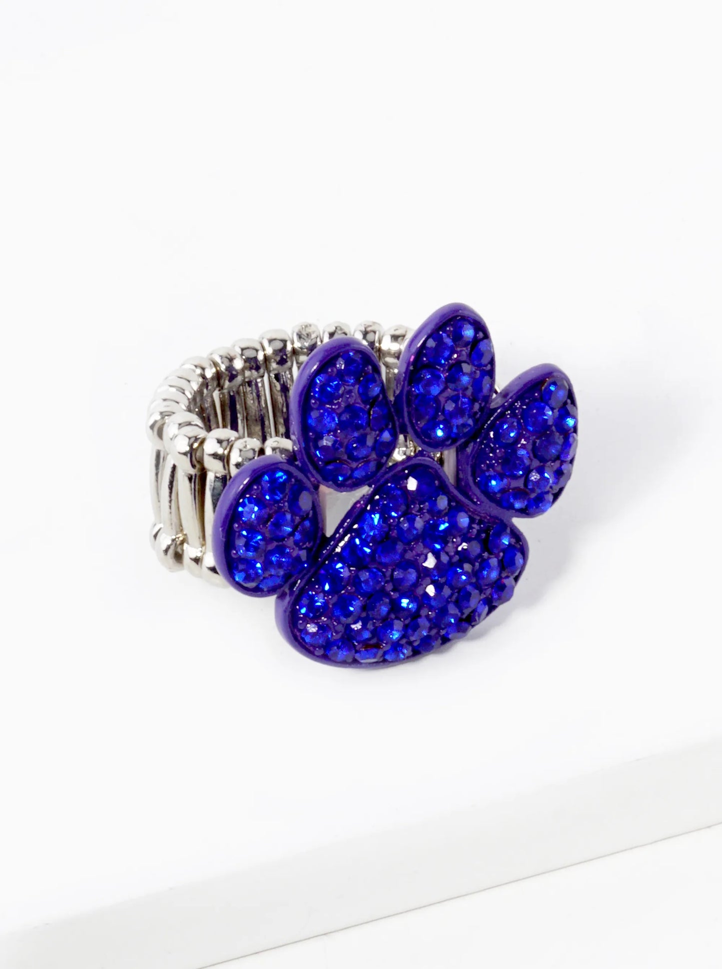 Crystal Pave Dog Paw Game Day Mascot Stretch Ring