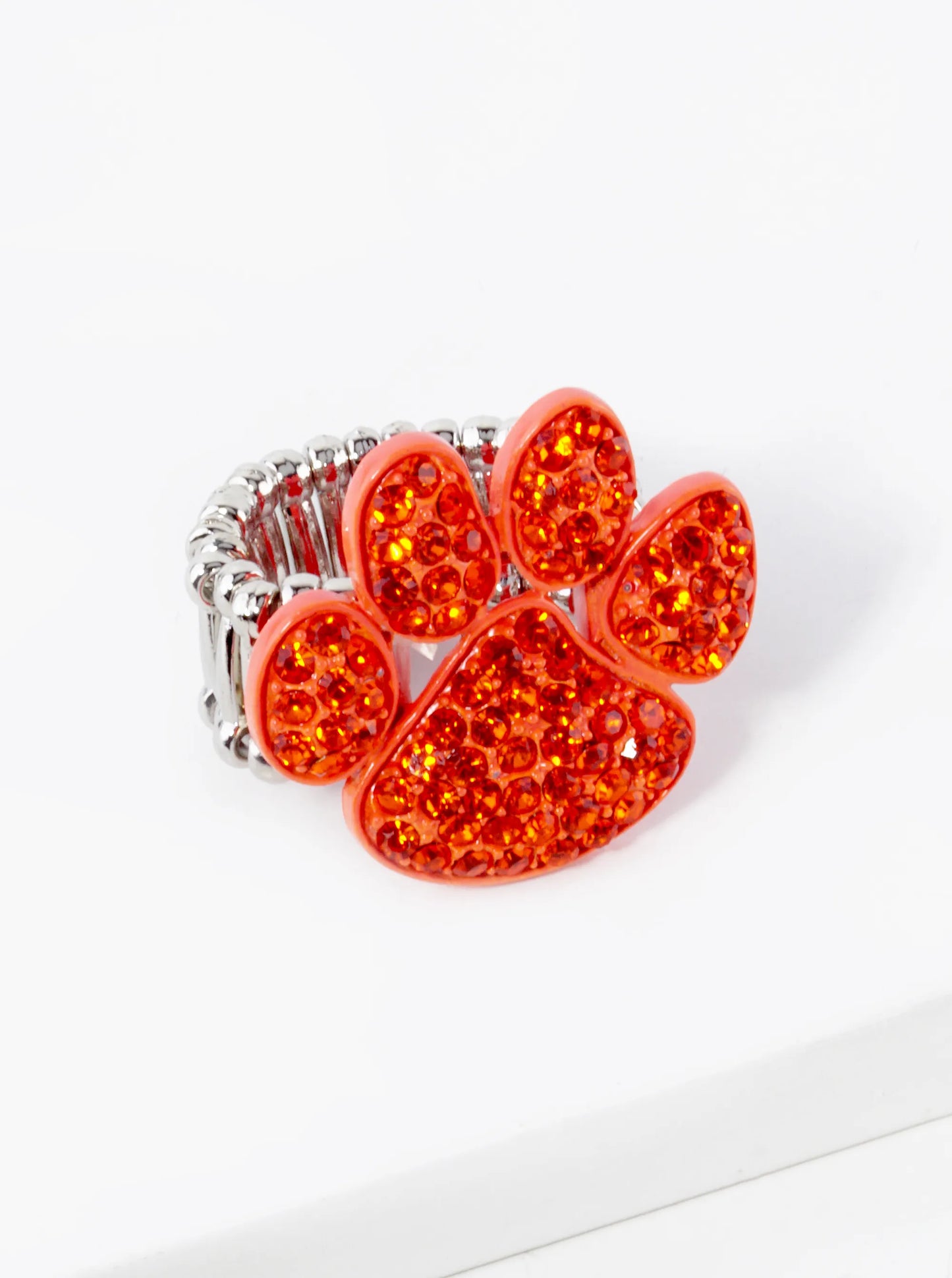 Crystal Pave Dog Paw Game Day Mascot Stretch Ring