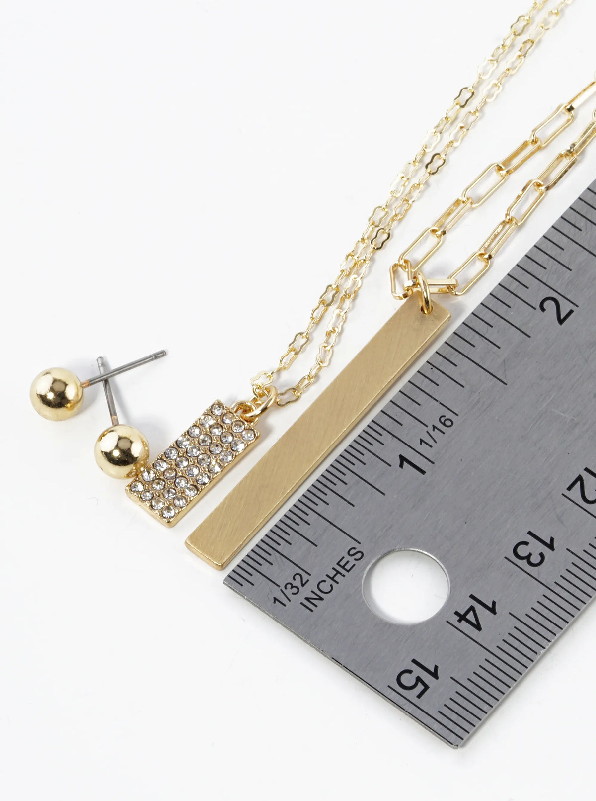 Crystal Pave Double Bar Pendant Dual Layer Necklace