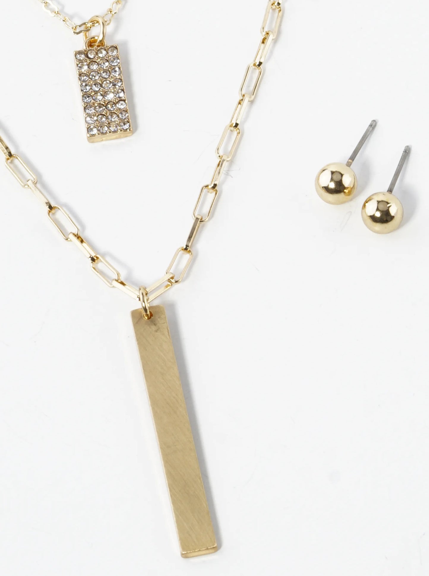 Crystal Pave Double Bar Pendant Dual Layer Necklace