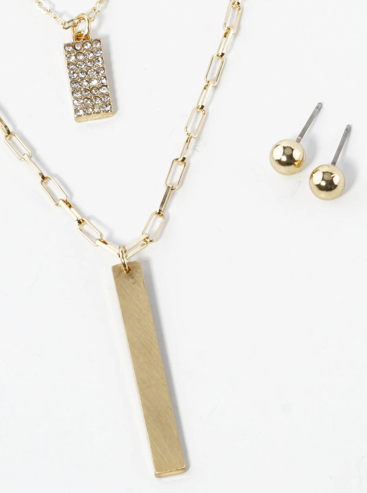 Crystal Pave Double Bar Pendant Dual Layer Necklace