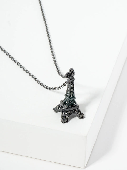 Crystal Pave Eiffel Tower Pendant Necklace