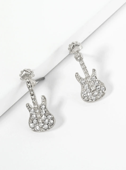 Crystal Pave Electric Guitar Stud Earrings
