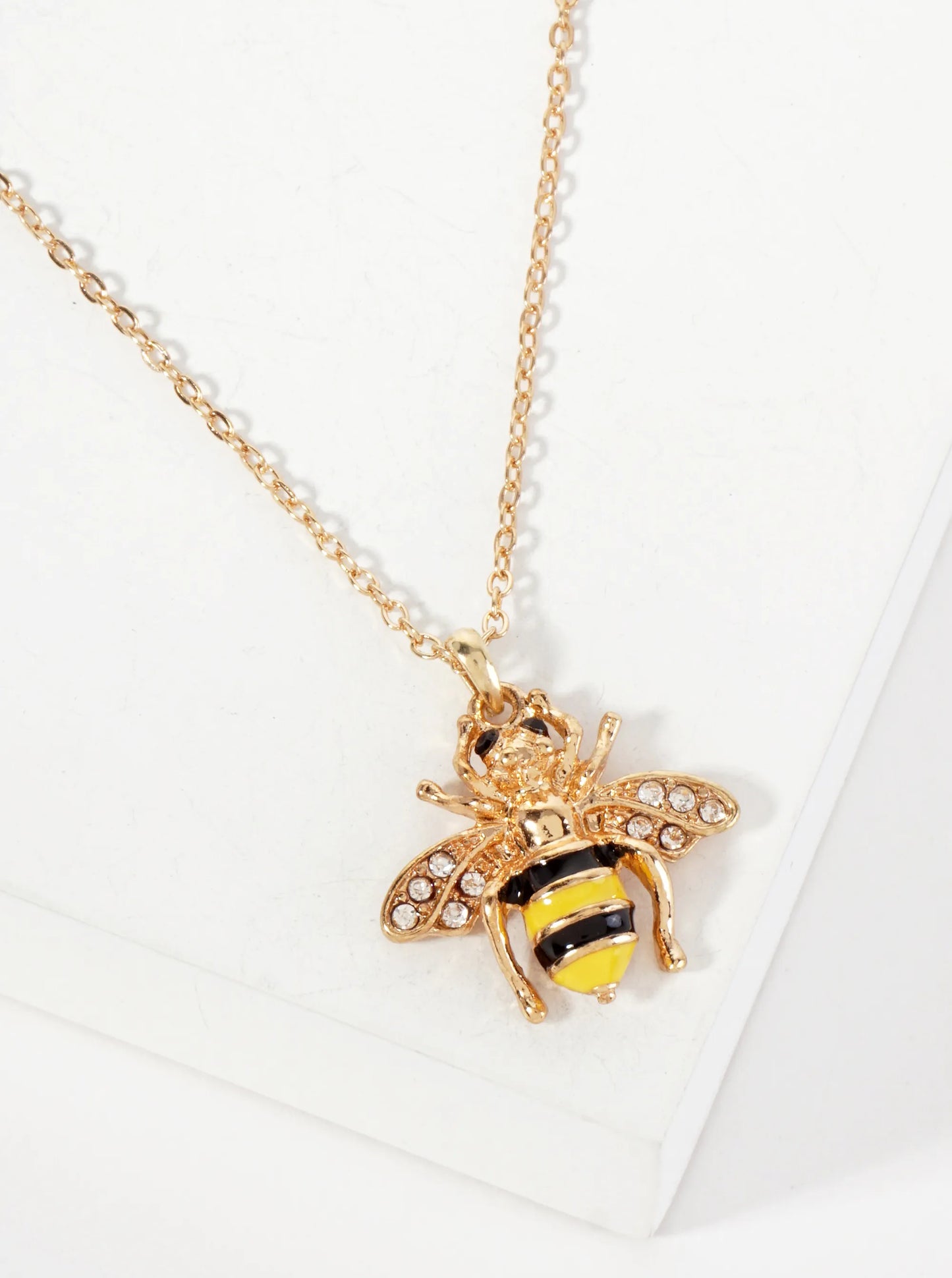 Crystal-Pave Enamel Bumblebee Pendant Necklace