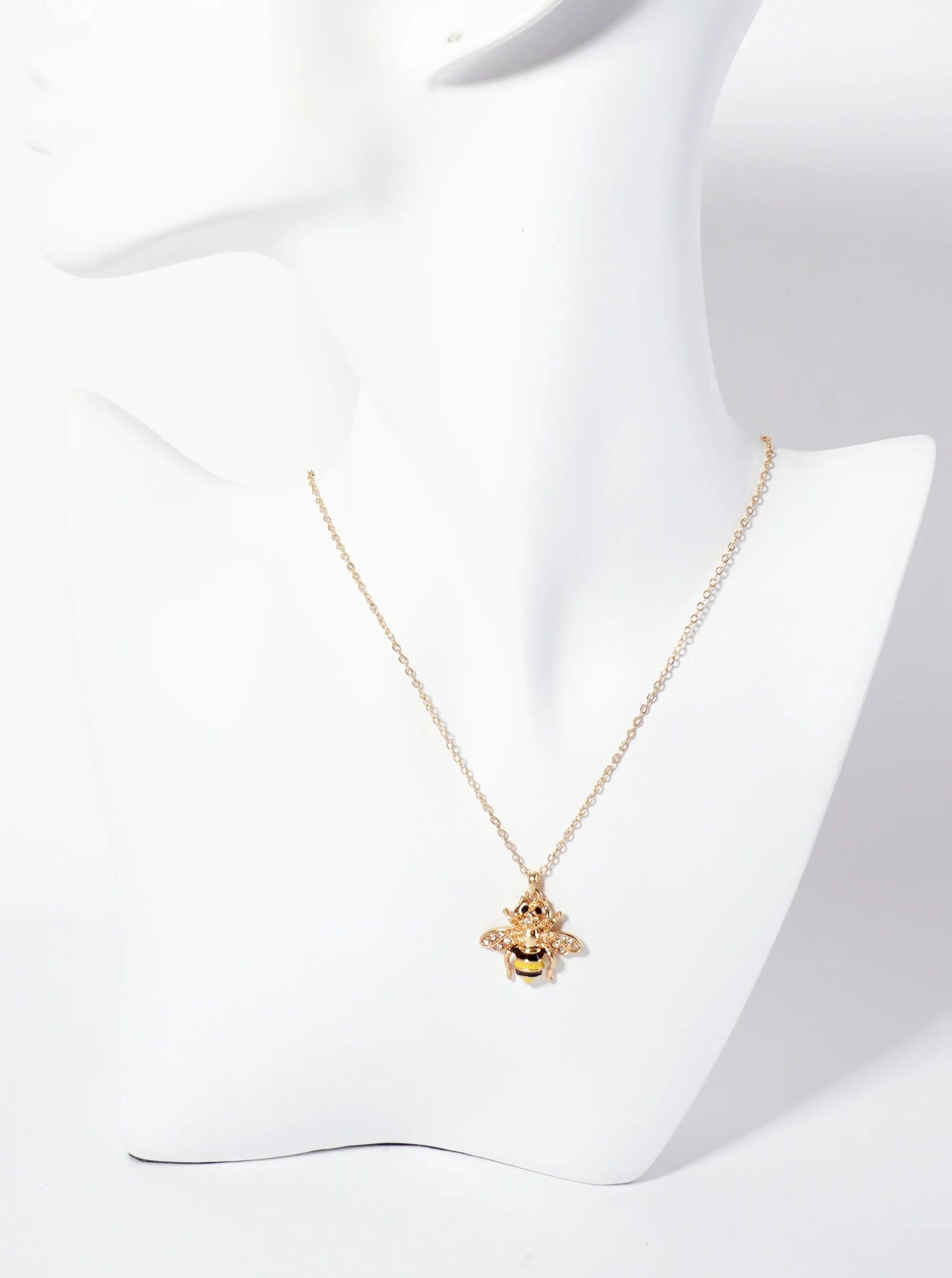 Crystal-Pave Enamel Bumblebee Pendant Necklace