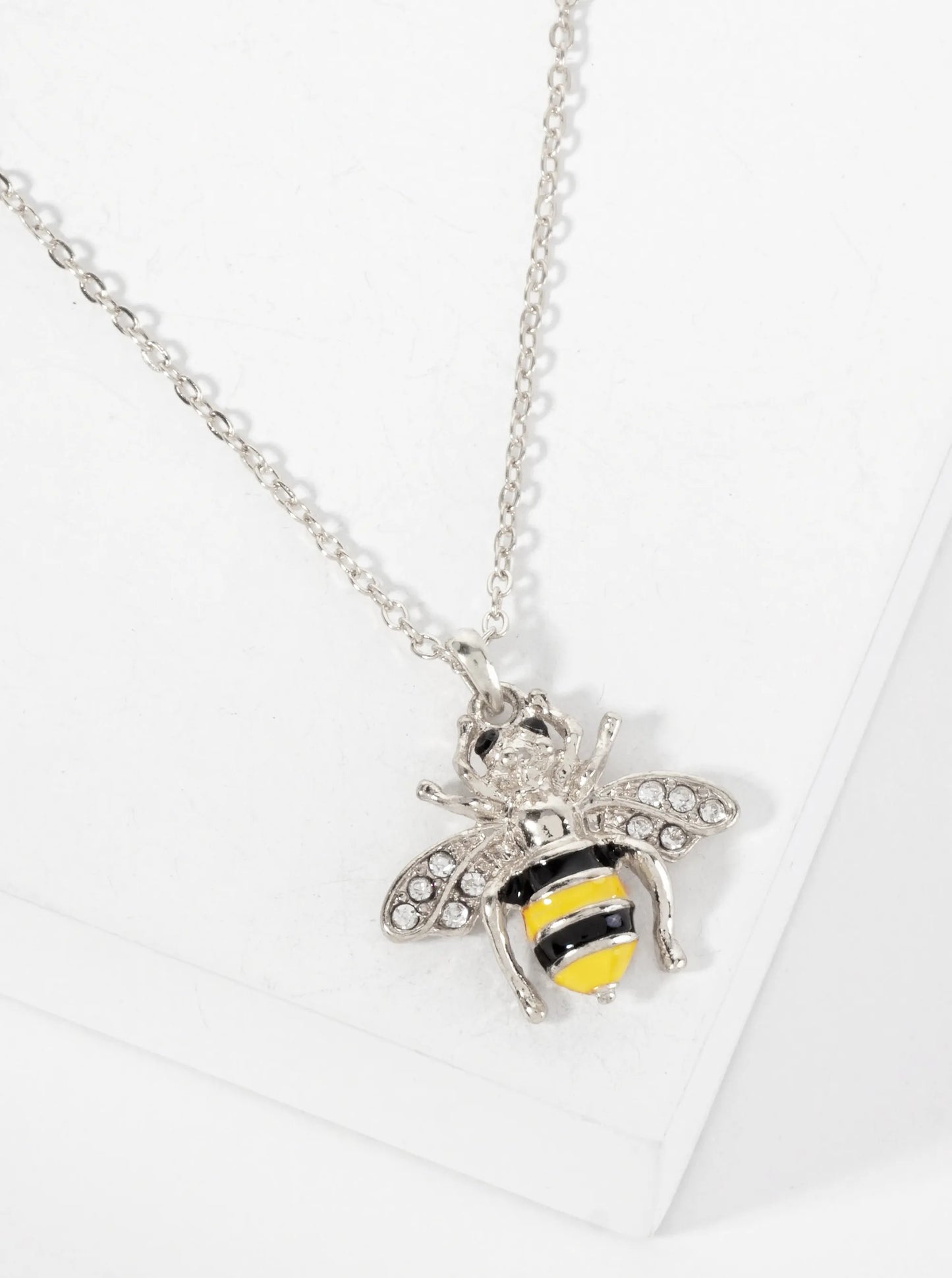 Crystal-Pave Enamel Bumblebee Pendant Necklace