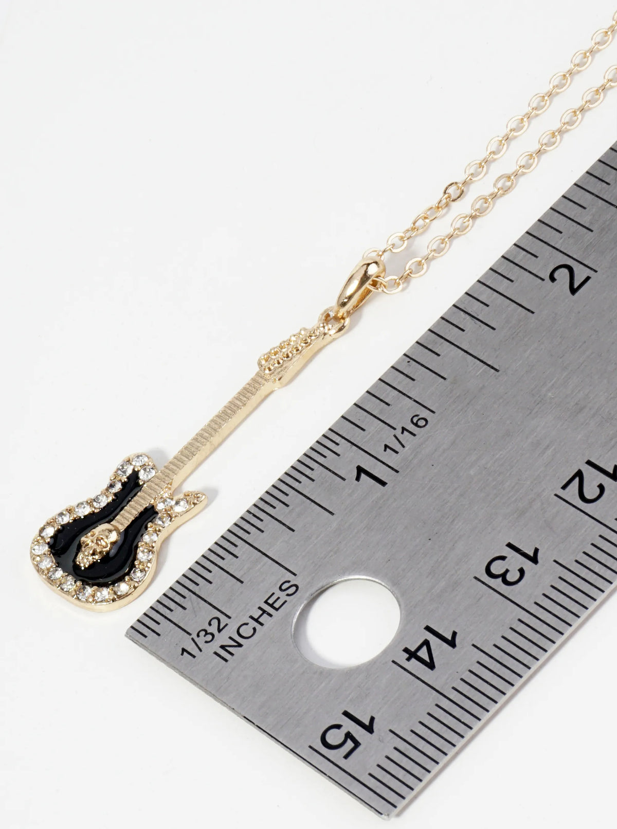 Crystal Pave Enamel Electric Guitar Pendant Necklace