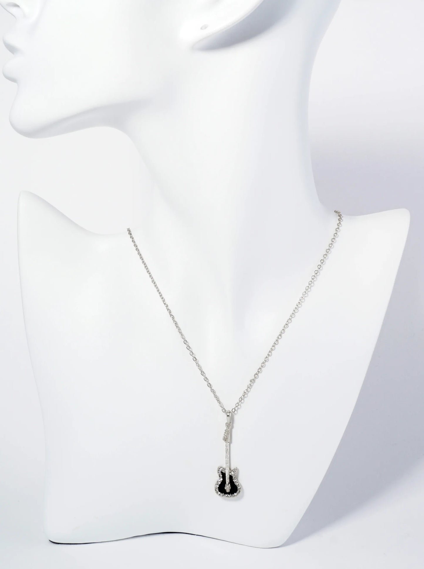 Crystal Pave Enamel Electric Guitar Pendant Necklace