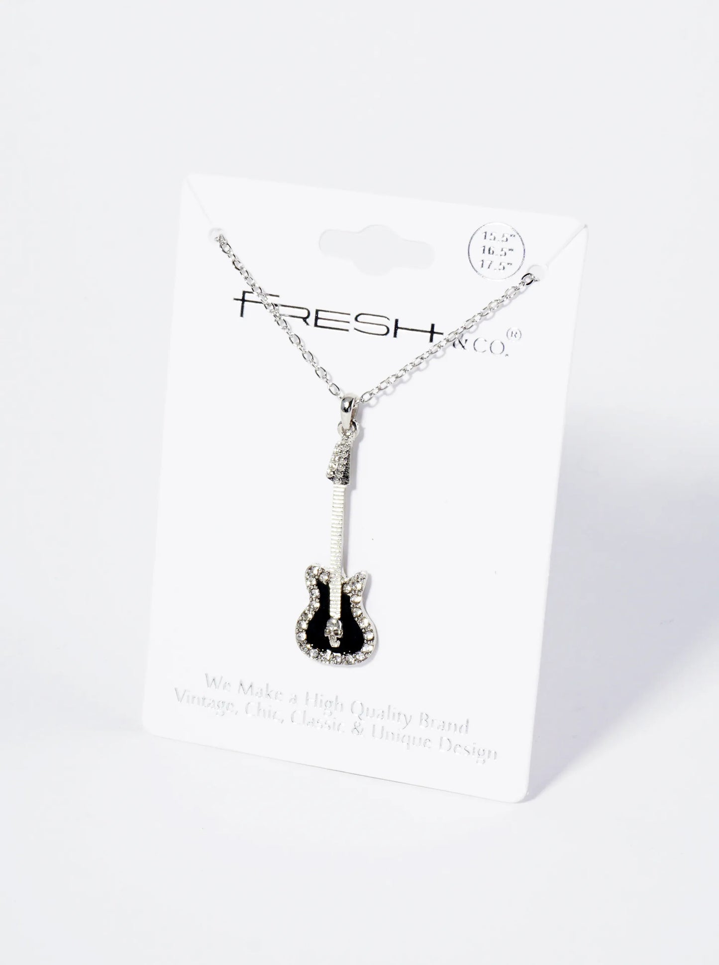 Crystal Pave Enamel Electric Guitar Pendant Necklace