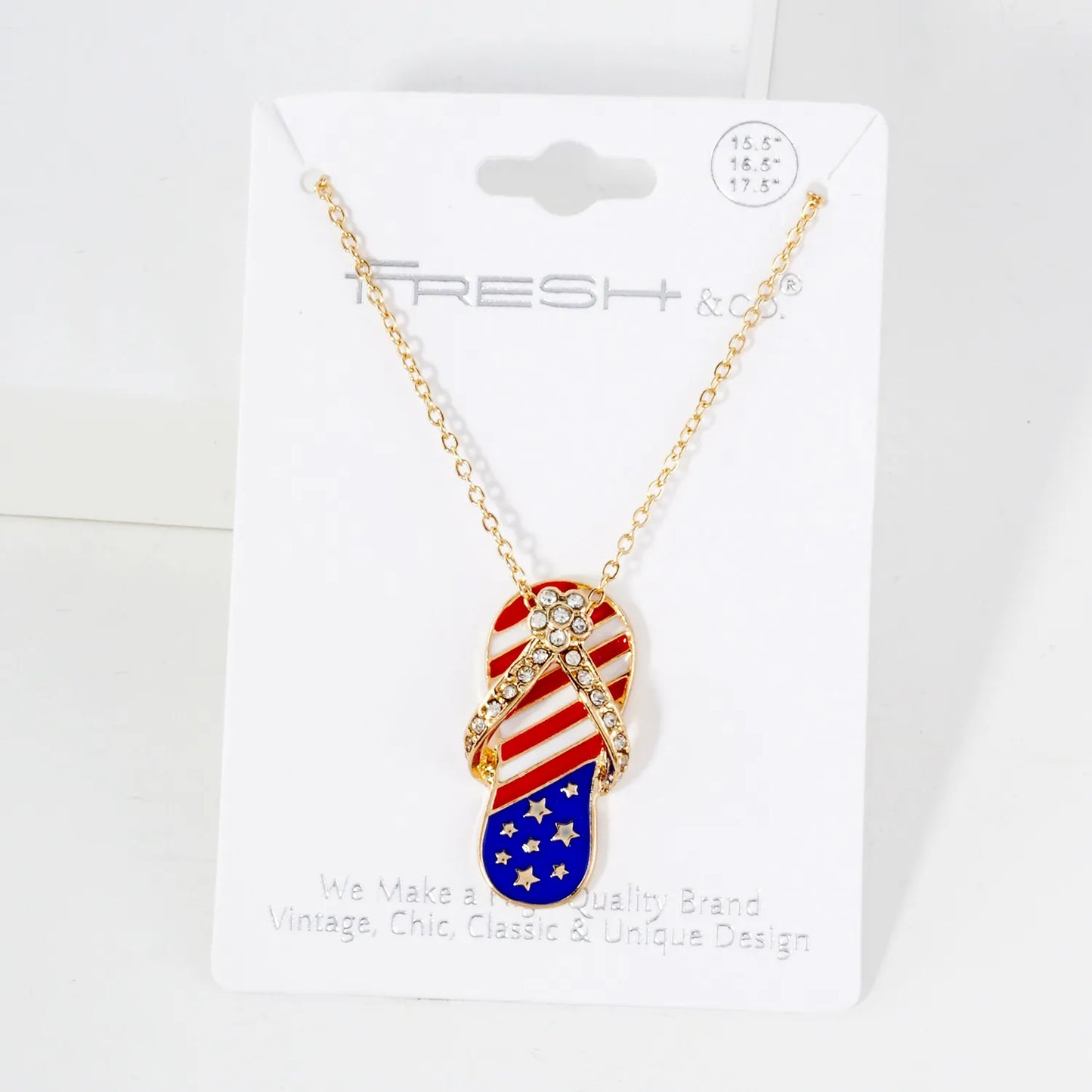 Crystal-Pave Enamel Flip Flops Pendant Patriotic-Theme Necklace