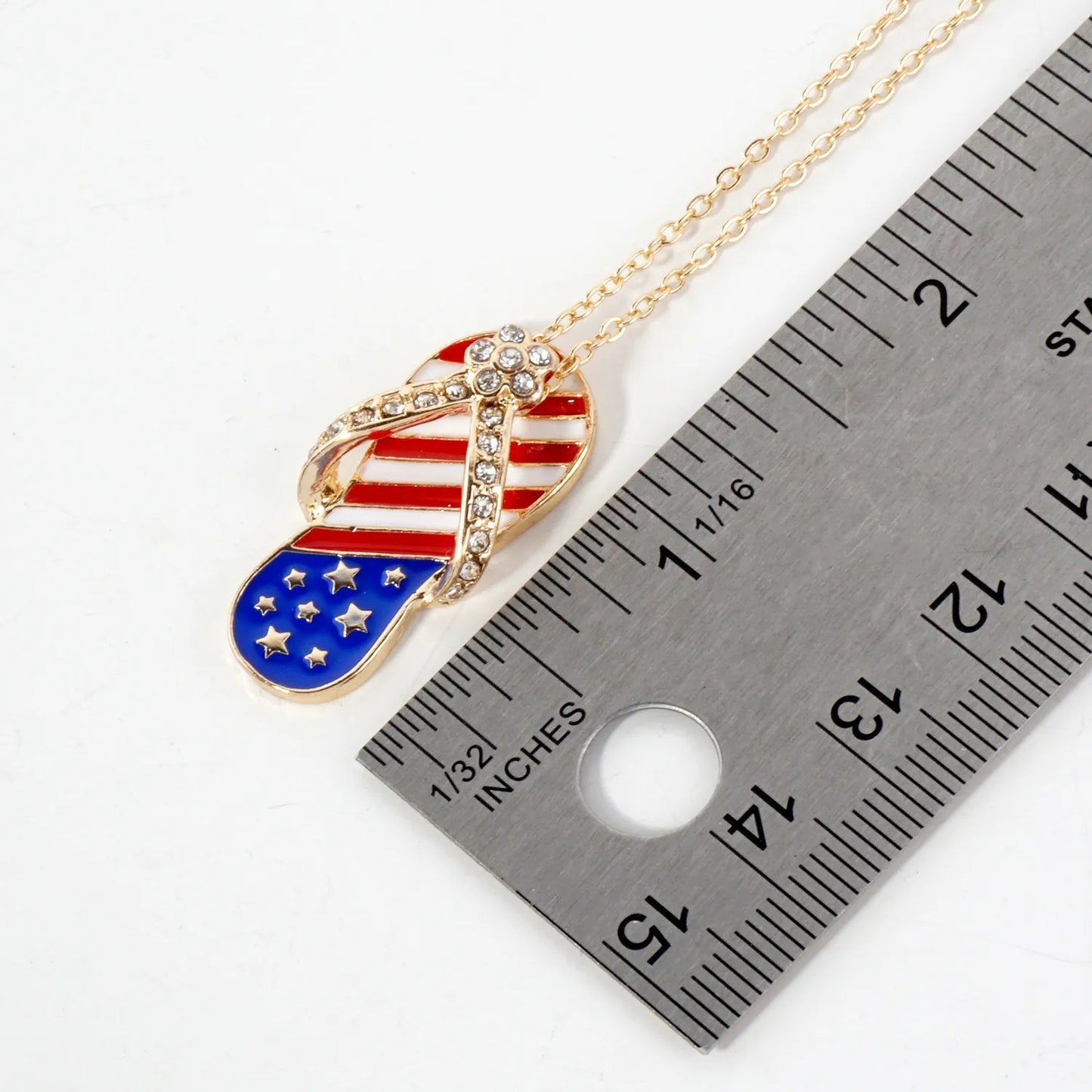 Crystal-Pave Enamel Flip Flops Pendant Patriotic-Theme Necklace