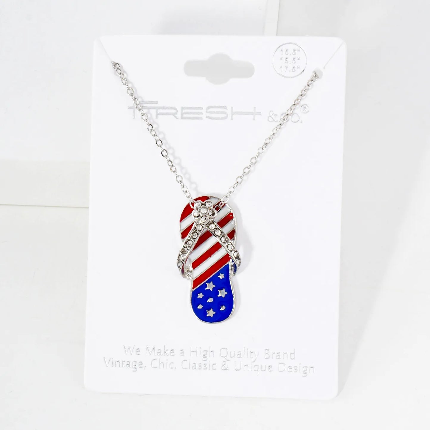 Crystal-Pave Enamel Flip Flops Pendant Patriotic-Theme Necklace