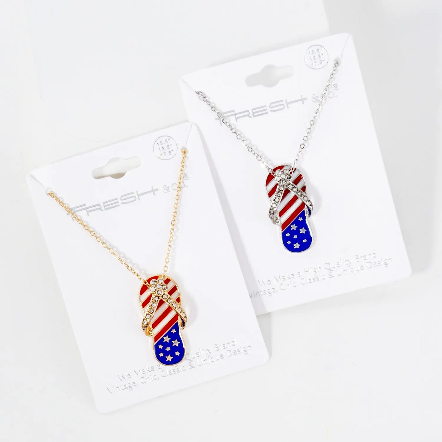 Crystal-Pave Enamel Flip Flops Pendant Patriotic-Theme Necklace