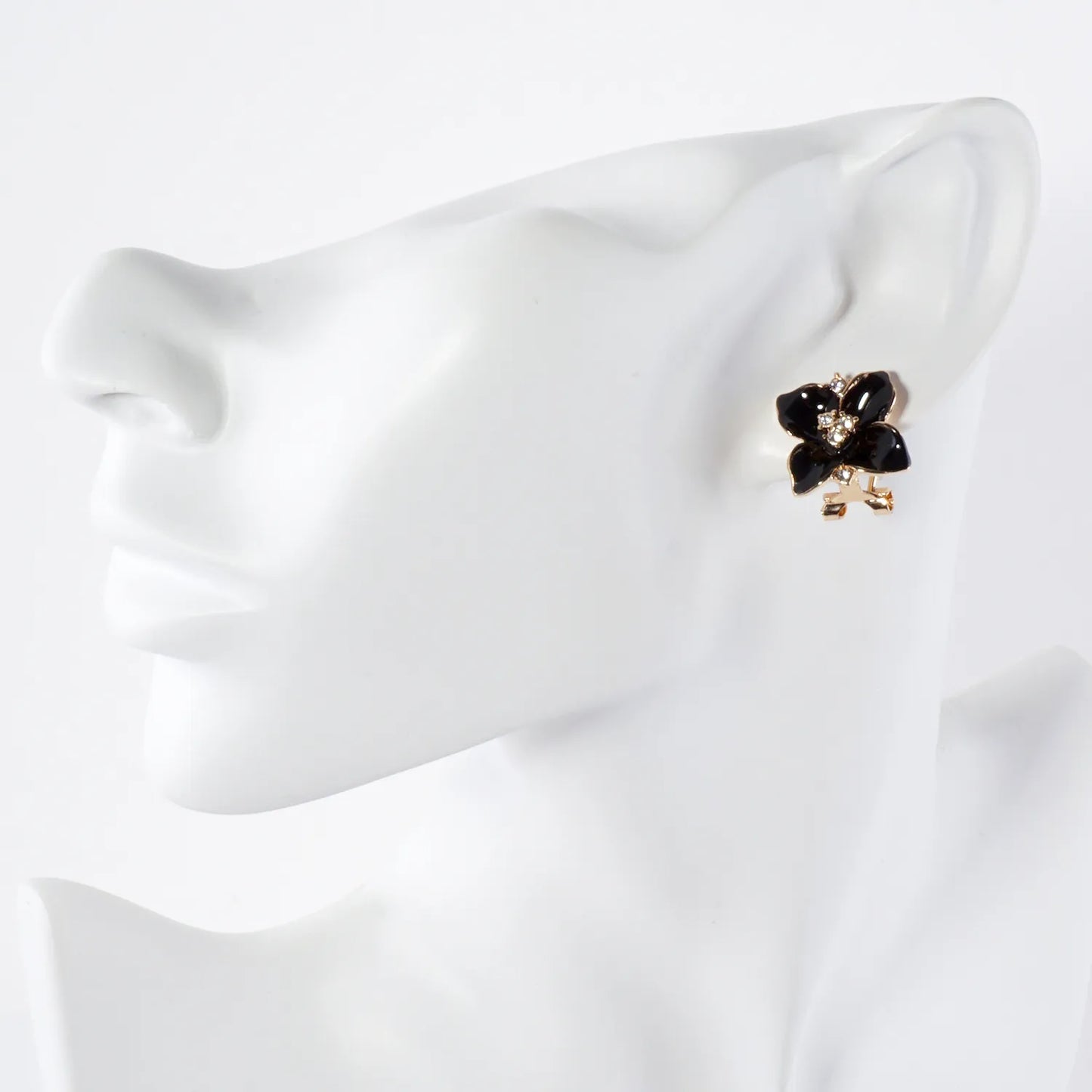 Crystal-Pave Enamel Flower Clip-On Earrings