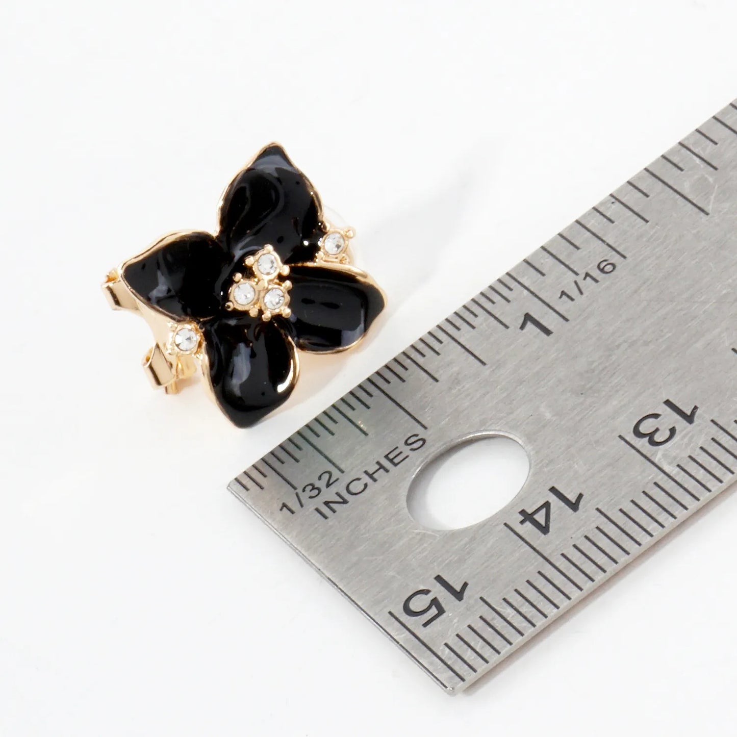 Crystal-Pave Enamel Flower Clip-On Earrings