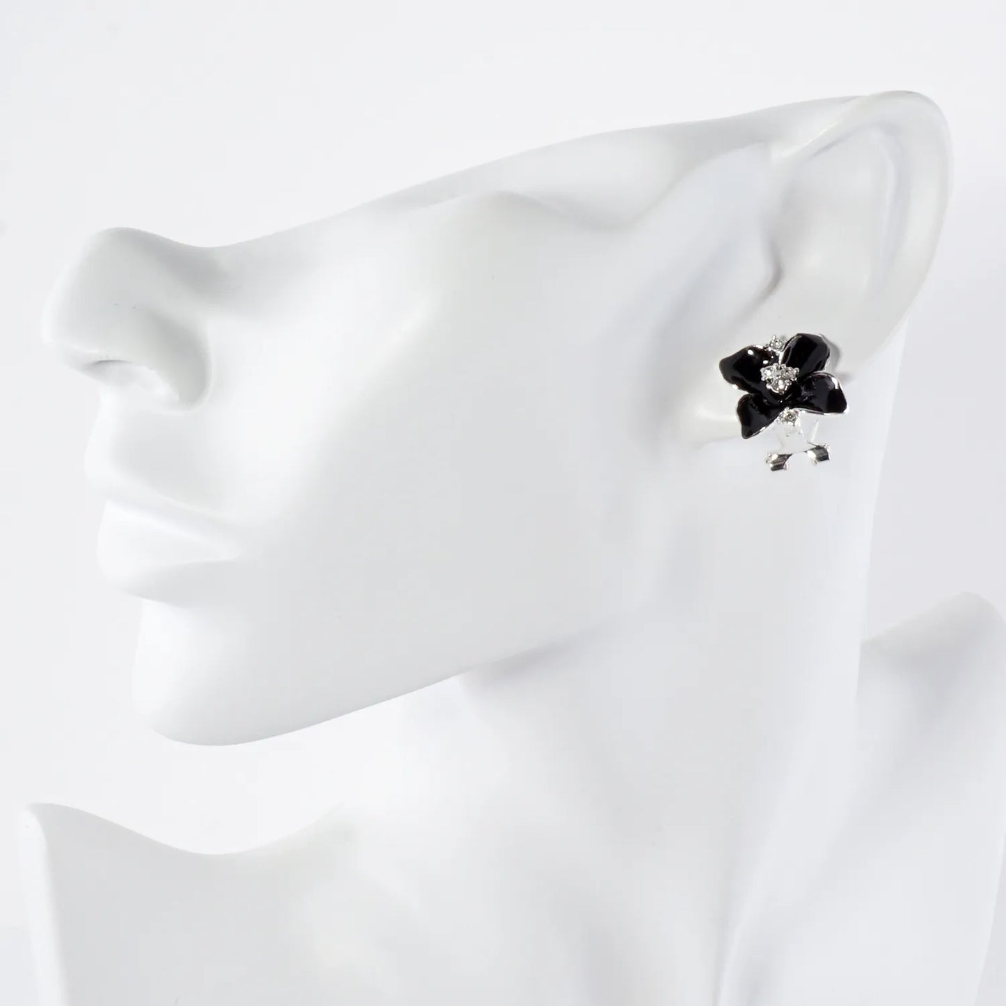 Crystal-Pave Enamel Flower Clip-On Earrings