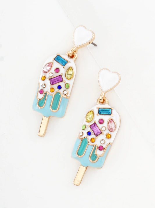 Crystal-Pave Enamel Popsicle Ice-Cream Drop Heart Post Dainty Earrings