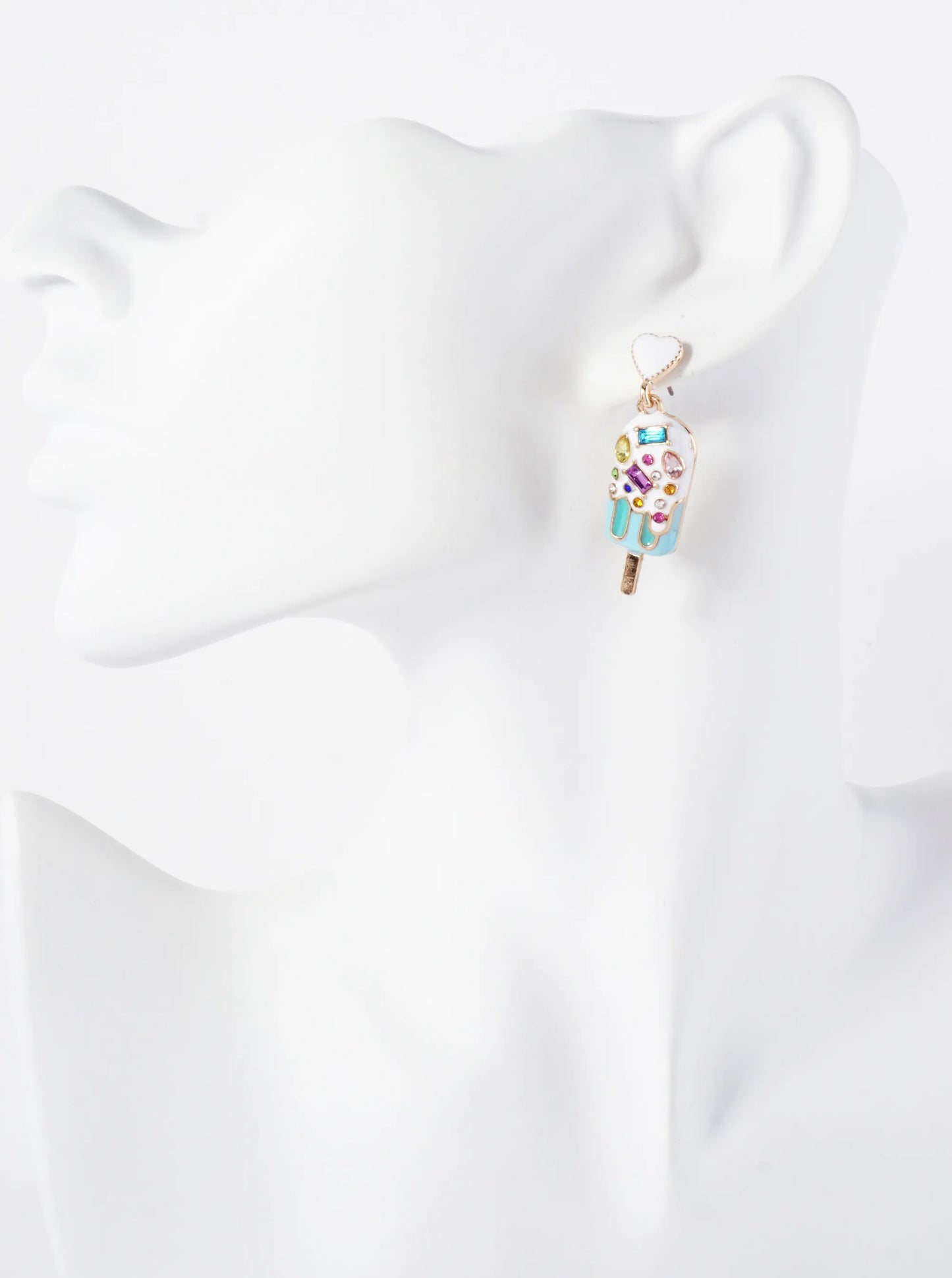 Crystal-Pave Enamel Popsicle Ice-Cream Drop Heart Post Dainty Earrings