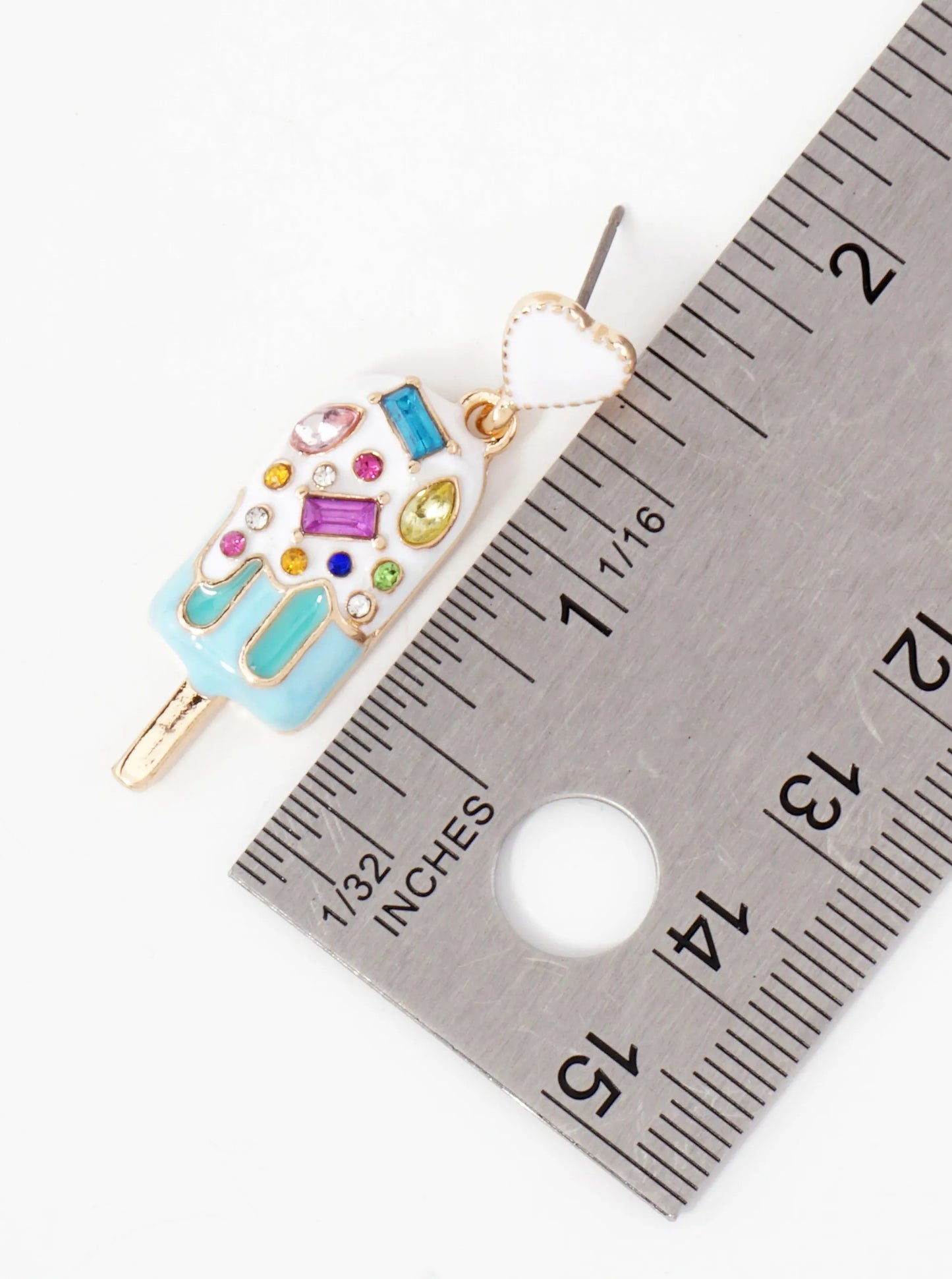 Crystal-Pave Enamel Popsicle Ice-Cream Drop Heart Post Dainty Earrings