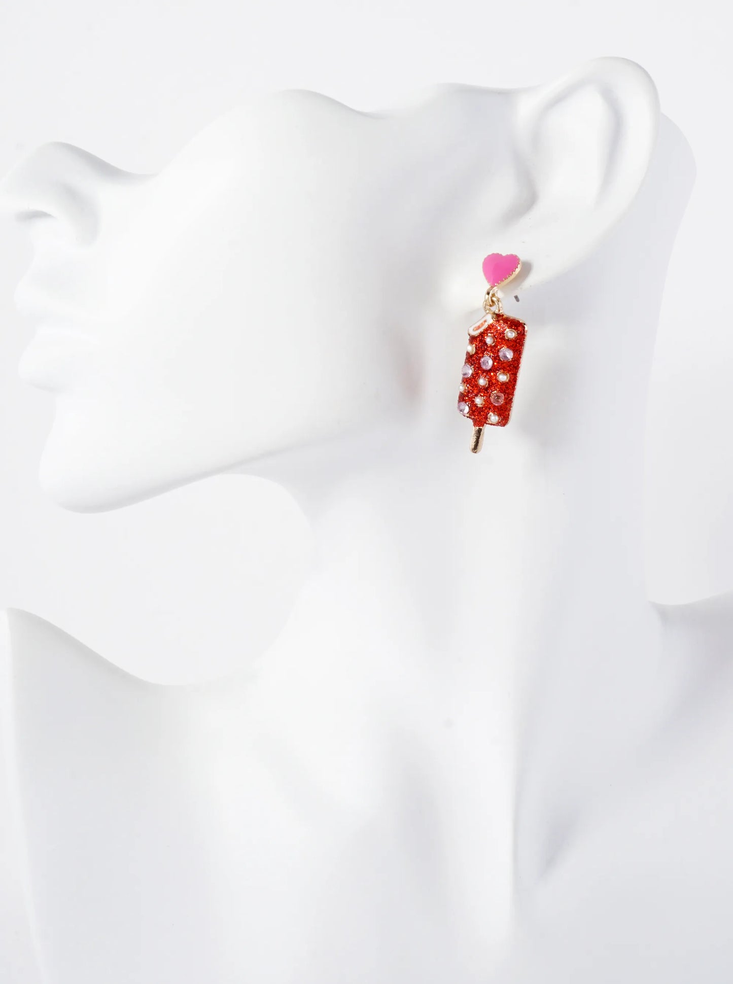 Crystal-Pave Enamel Popsicle Ice-Cream Drop Heart Post Dainty Earrings