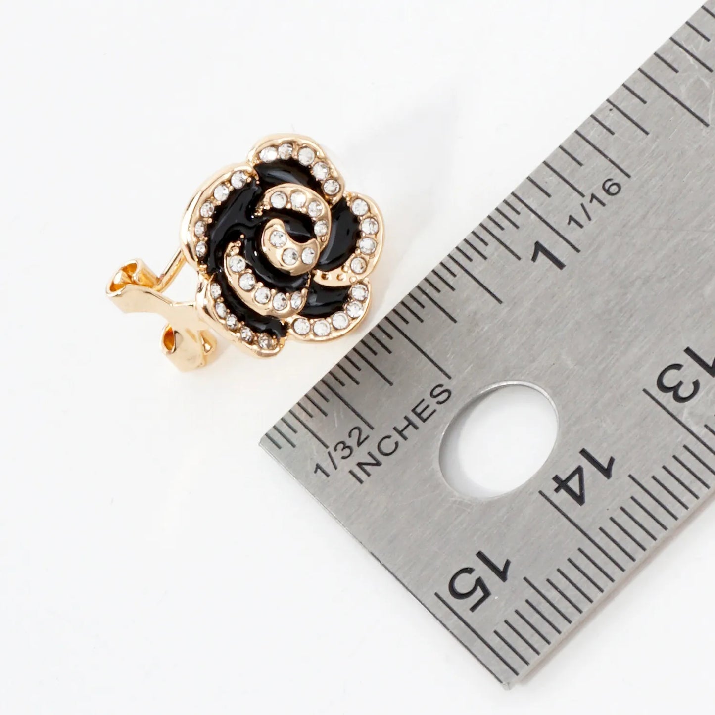 Crystal-Pave Enamel Rose Flower Clip-On Earrings