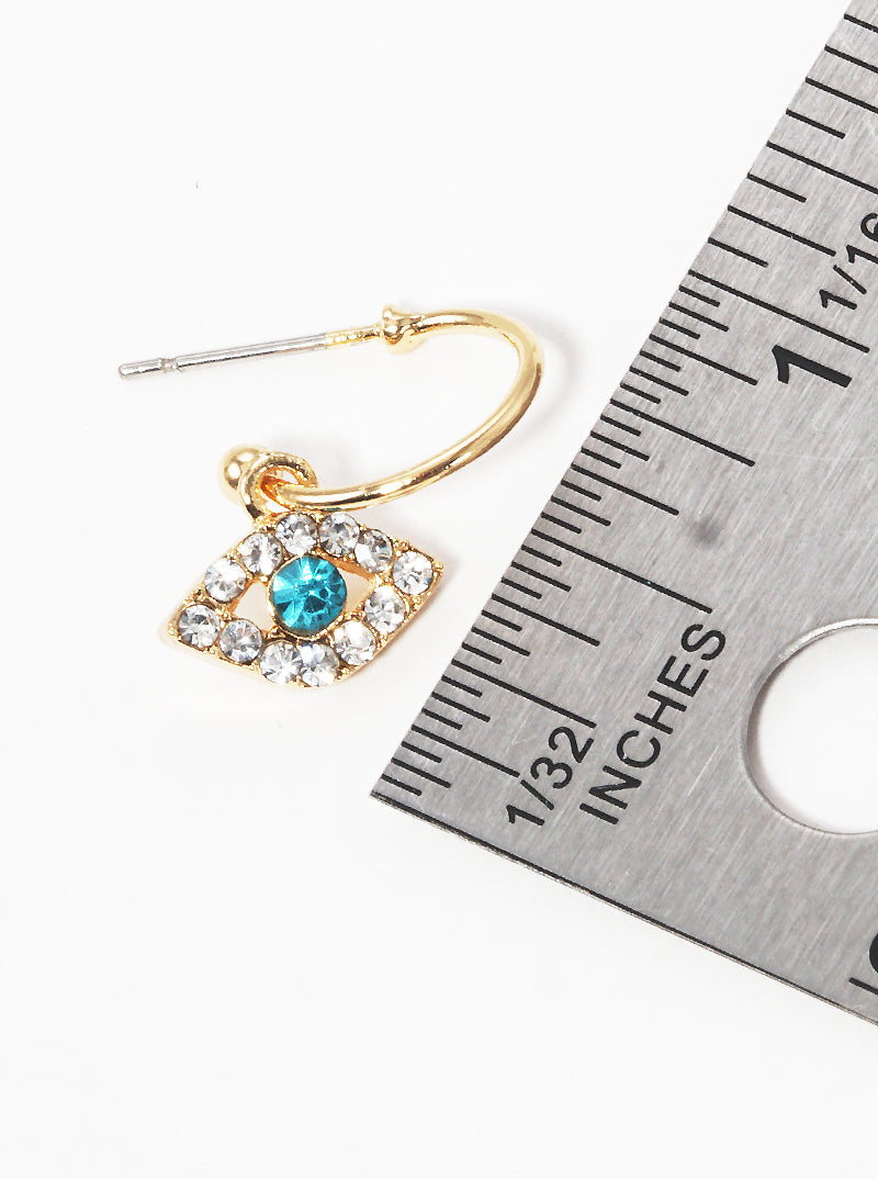 Crystal Pave Evil Eye Drop 10mm Huggie Hoop Earrings