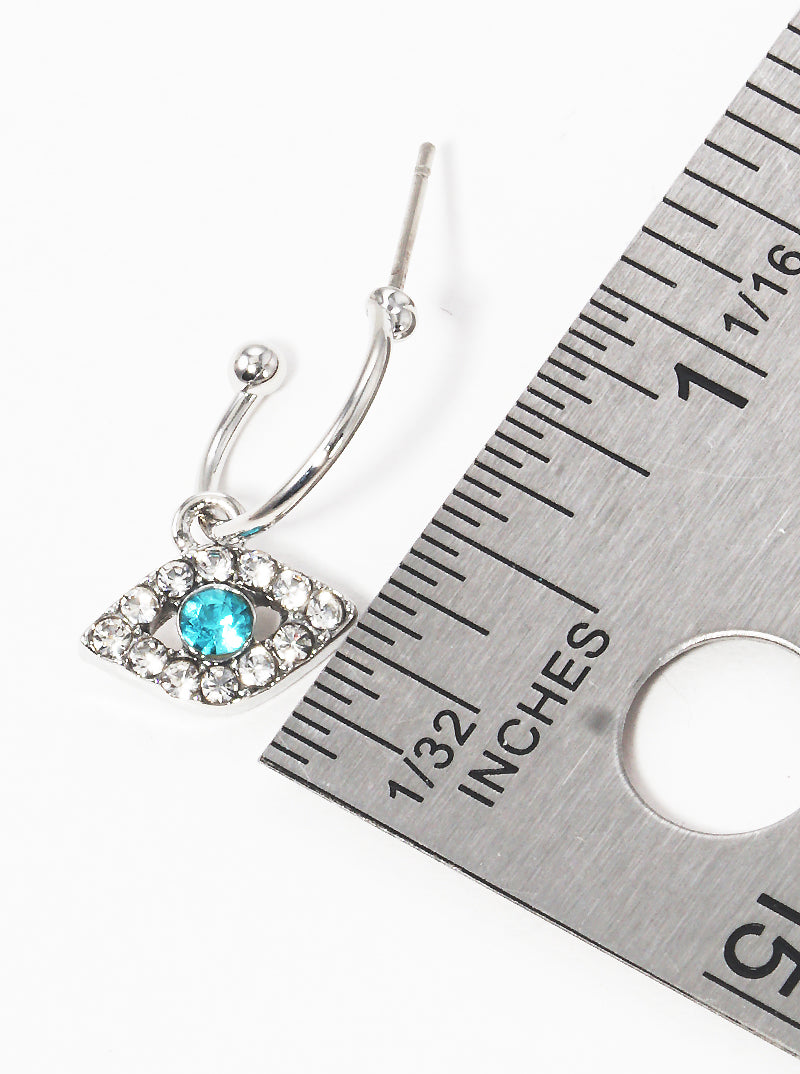 Crystal Pave Evil Eye Drop 10mm Huggie Hoop Earrings