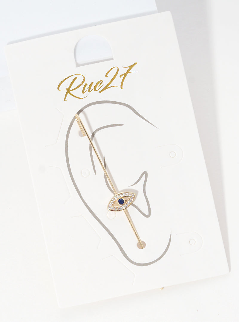 Crystal Pave Evil Eye Needle Earrings
