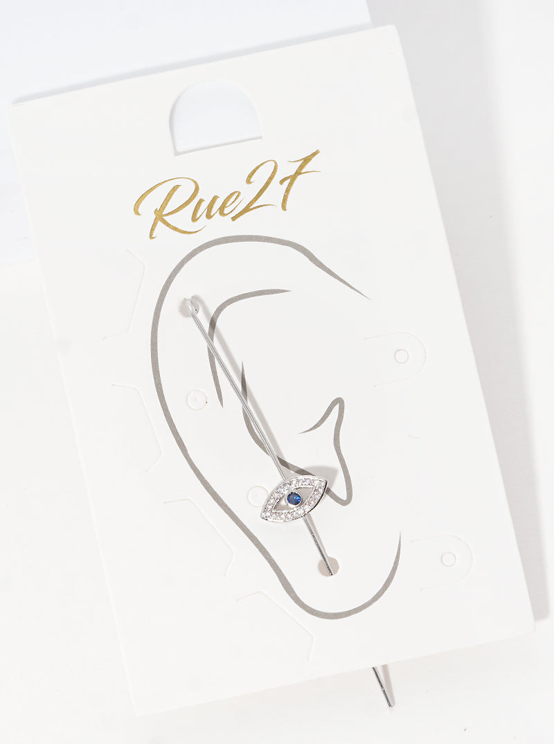 Crystal Pave Evil Eye Needle Earrings