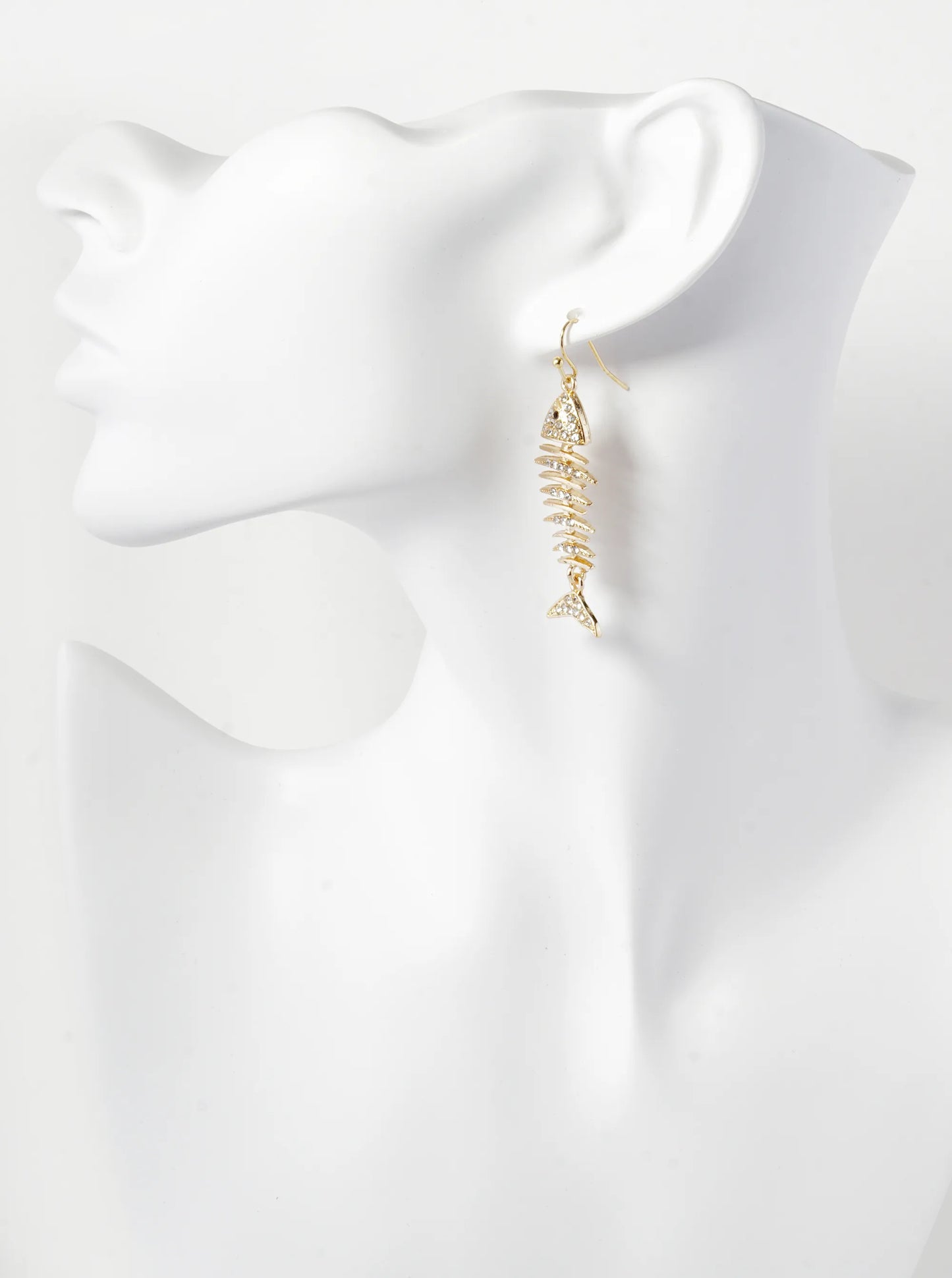 Crystal Pave Fishbone Dangle Drop Earrings