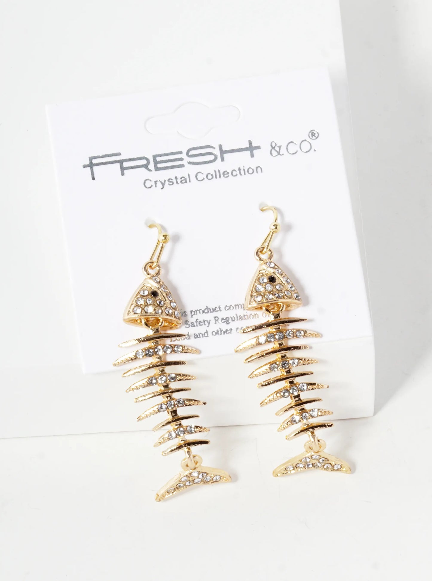 Crystal Pave Fishbone Dangle Drop Earrings