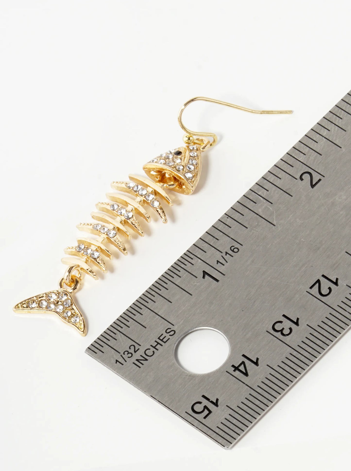 Crystal Pave Fishbone Dangle Drop Earrings