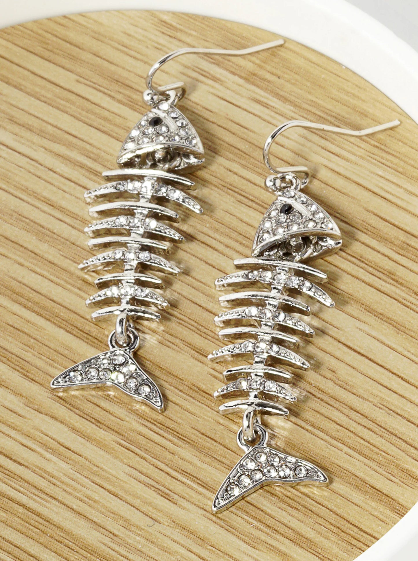 Crystal Pave Fishbone Dangle Drop Earrings