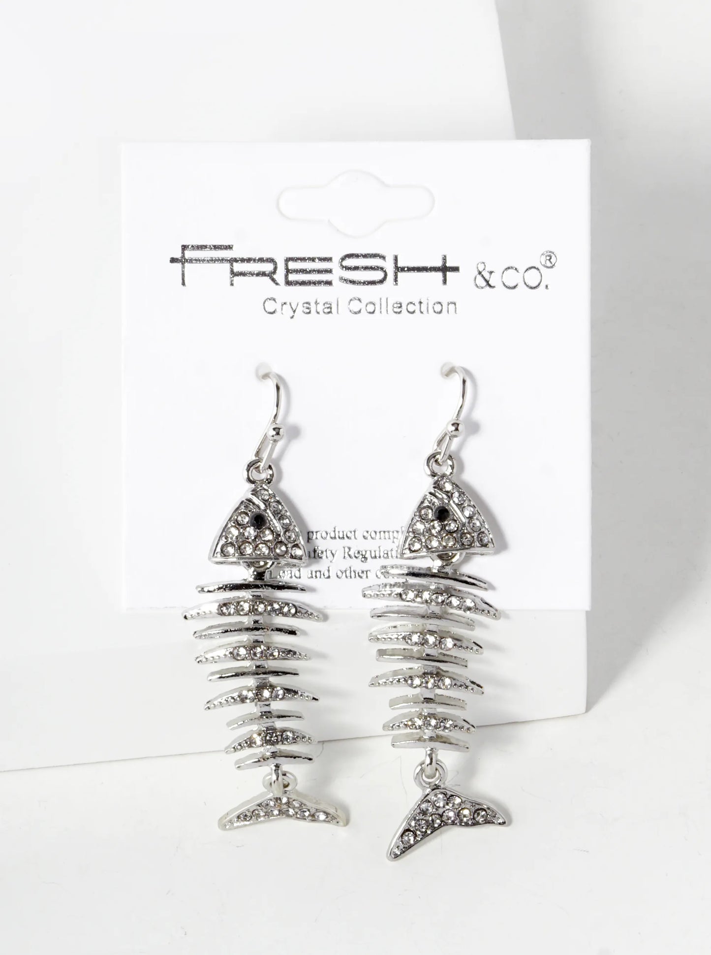 Crystal Pave Fishbone Dangle Drop Earrings